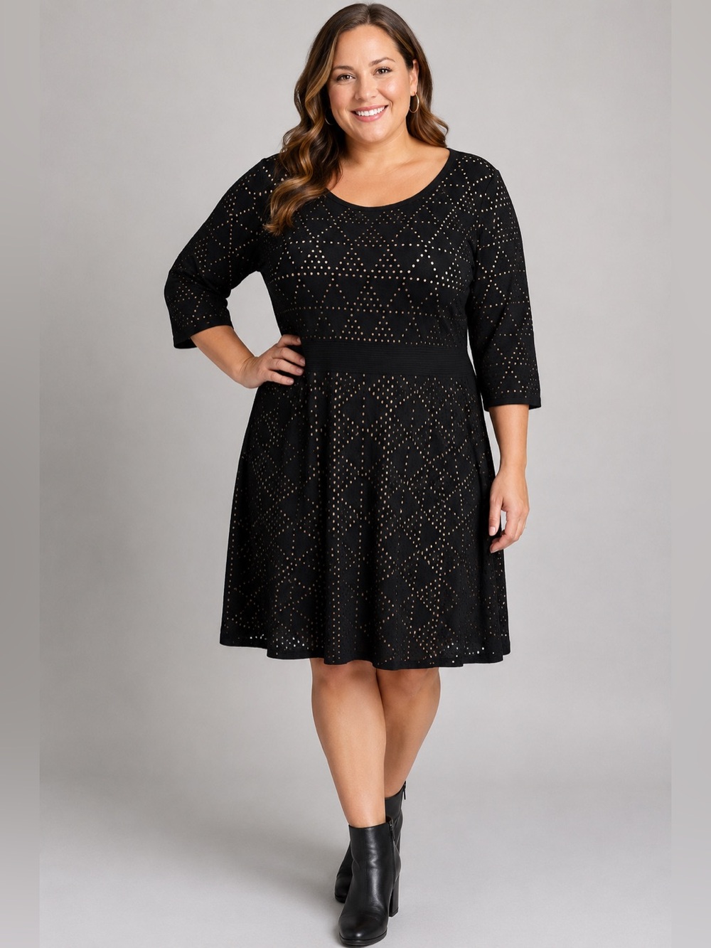 NWT Lane Bryant Black Knit Sweater Dress 3/4 Sleeve 26/28 Modest Classic Office